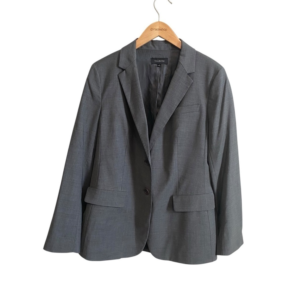 Talbots Gray Wool Blend Chic Semi Fitted Two Button Blazer Size 12